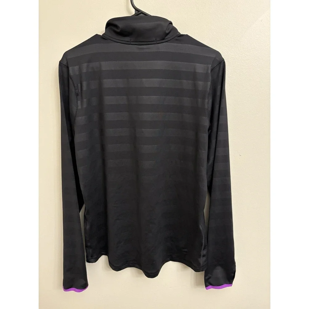 RLX Ralph Lauren Mens XL Black Striped Quarter Zip Golf Pullover Purple Trim